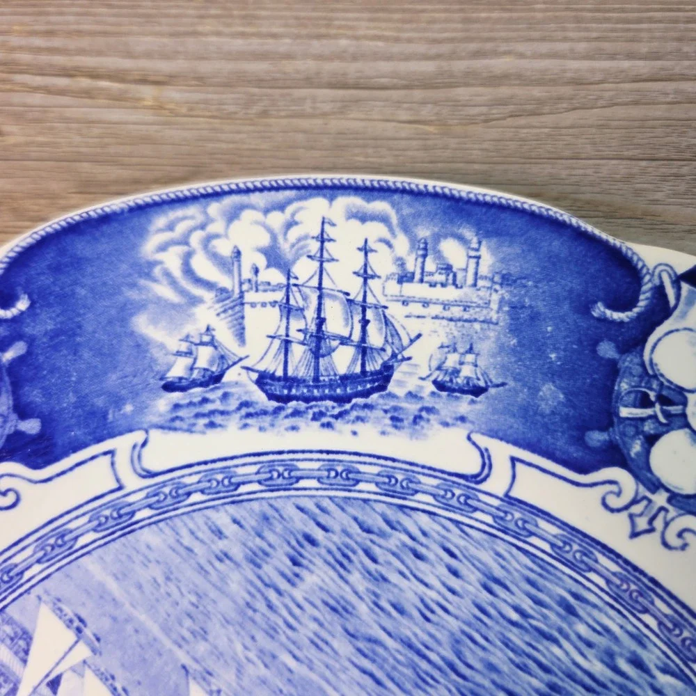 Wedgwood US Naval Academy Sailboat Drill Plate Blue White Transferware 10